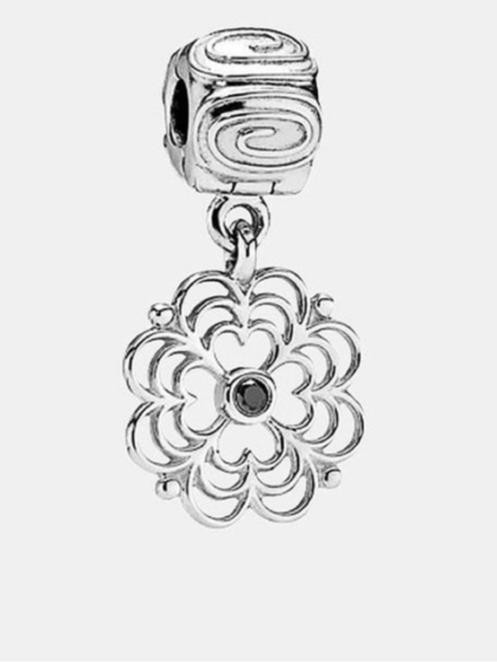 Pandora Silver Dogwood Flower Black Stone Charm Clip Authentic Retired